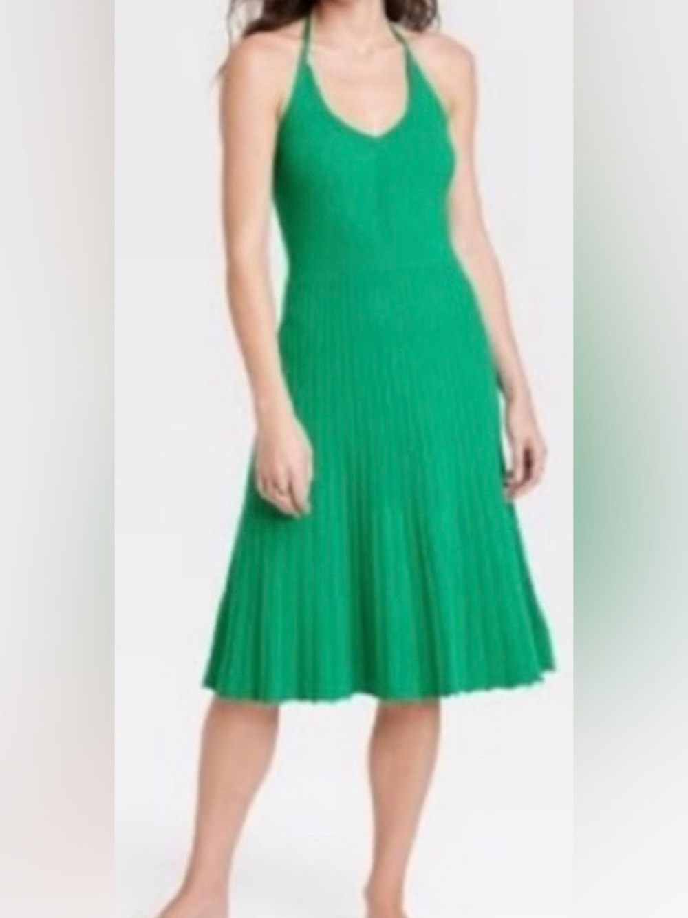 A New Day Green Halter Pleated Midi Dress